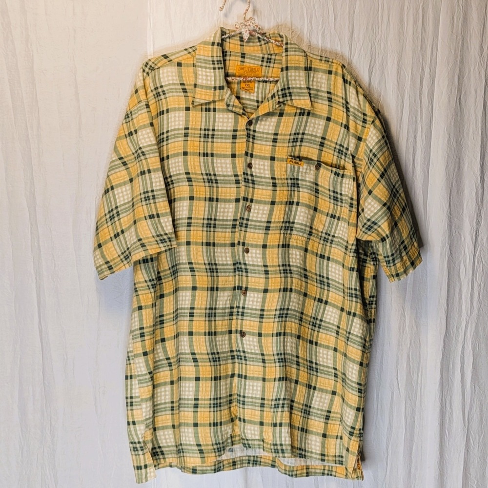 Fubu Shirt Mens 2XL Yellow Linen Blend Button Up Wavy Check Collection